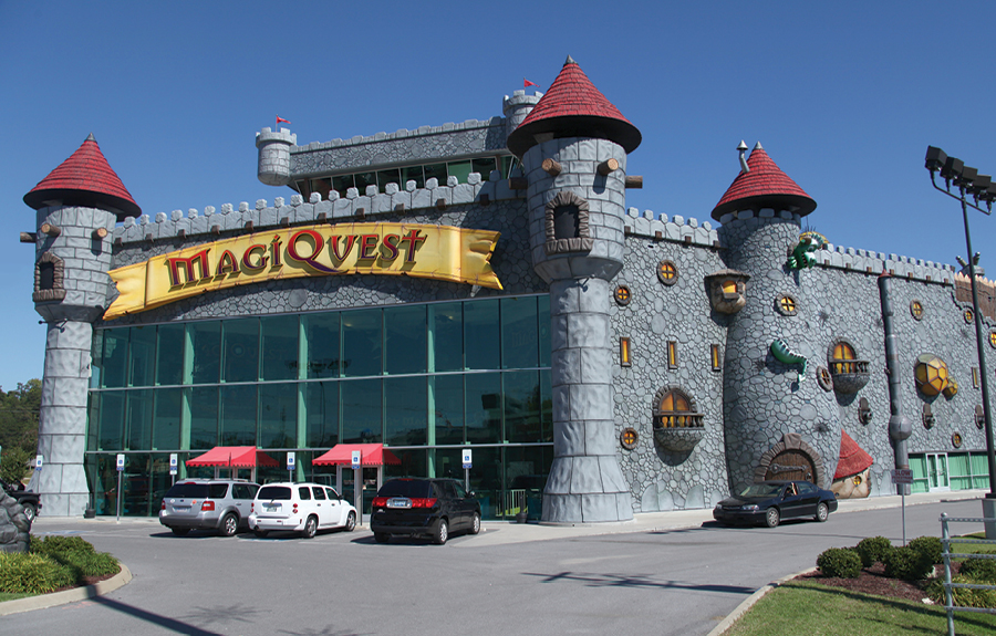 Exterior of Magiquest family attraction with fully sculpted foam cladding