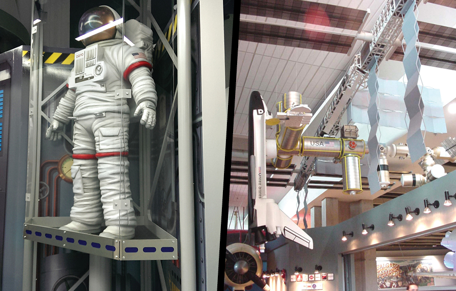 Scale model of space station and astronaut suit made of 3D foam in science centres