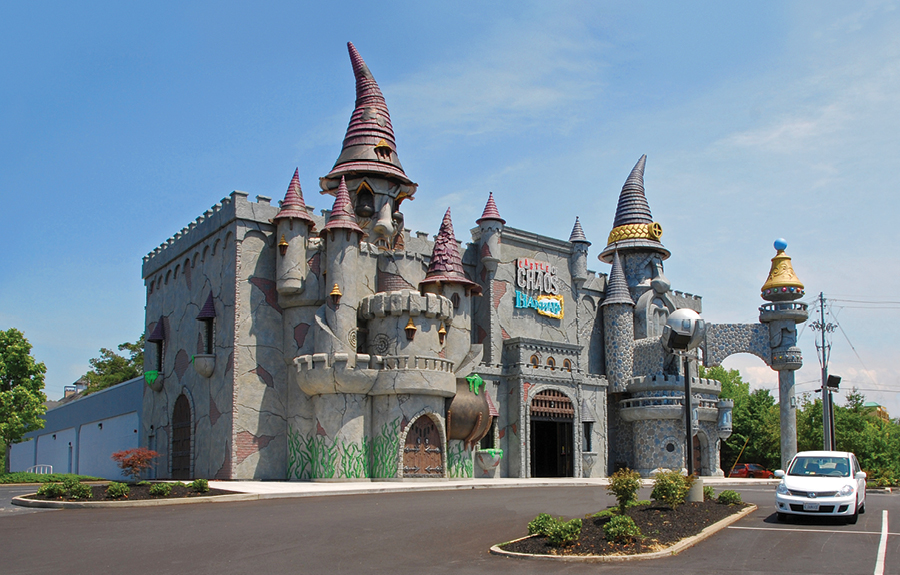 Exterior of the Castle of Chaos tourist attraction featuring sculpted fantasy themed cladding