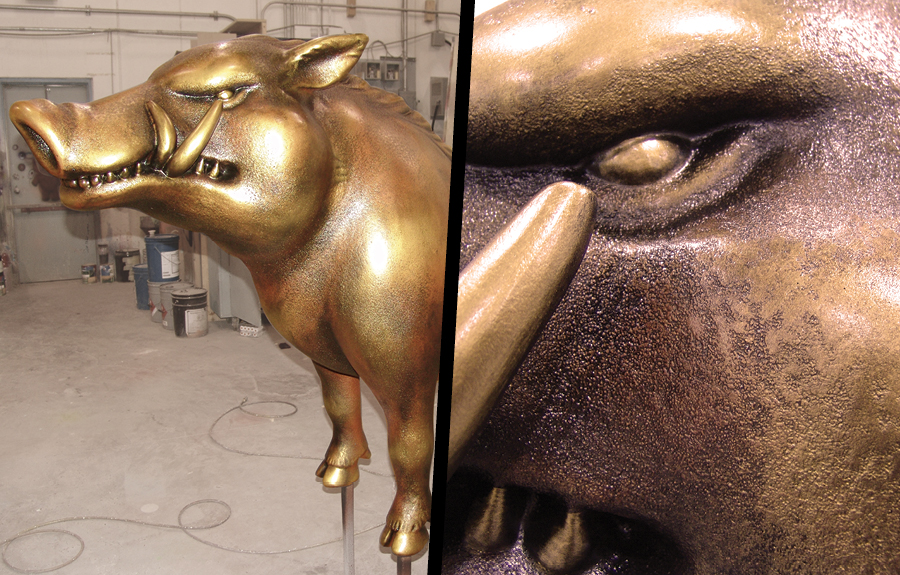 Detail shots of bronze boar sculpture made for a public art display