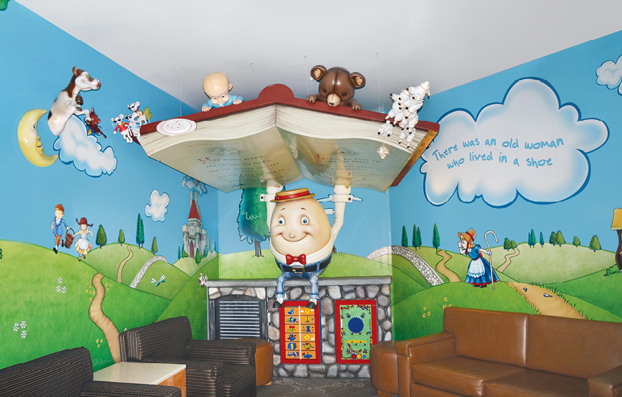 Library and play area with nursery rhyme characters and theming