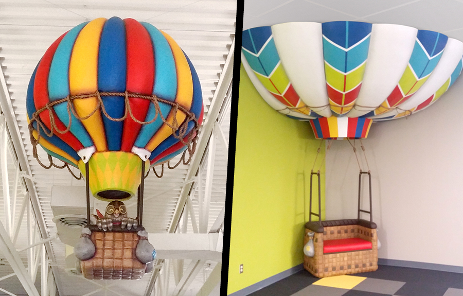 Sculpted hot air balloon displays for libraries and kids spaces