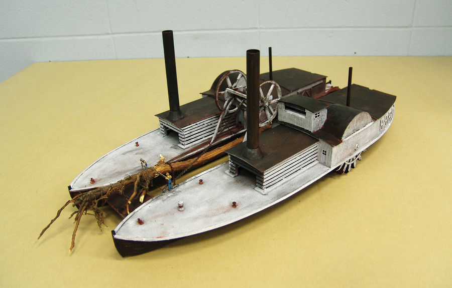 Miniature scale model of paddleboat in museum